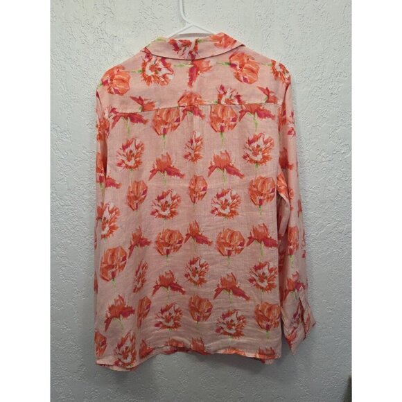 Charter Club Sz XXL 100% Linen Roses Floral Charming Blouse Button Down Shirt - Picture 6 of 6